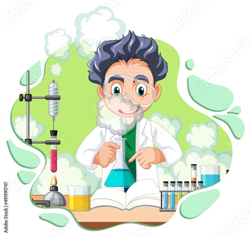 A scientist experiment in the lab on white background