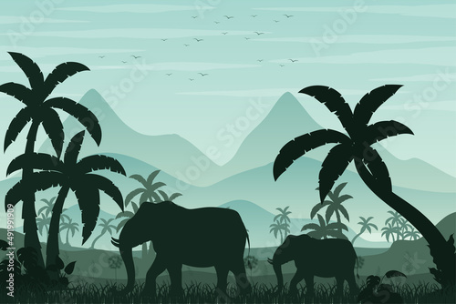 Silhouette shadow of forest scene