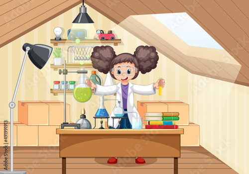 Laboratory scene with scientist cartoon character
