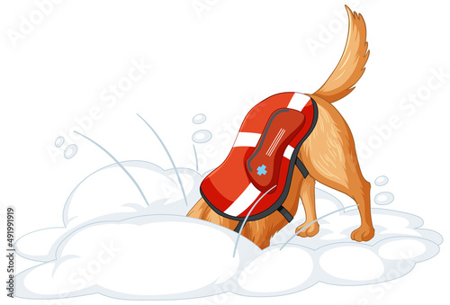 A dog in rescue uniform help people on white background