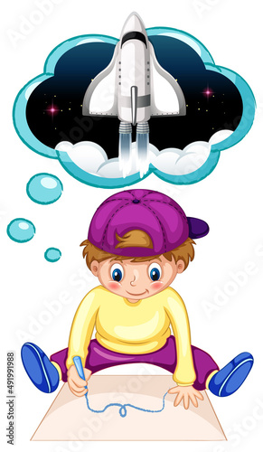 A boy thinking with callout