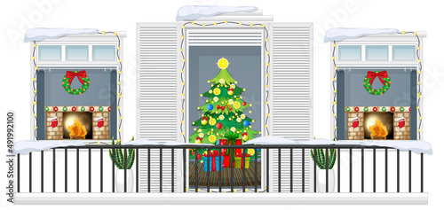 Balcony decorated in Christmas theme