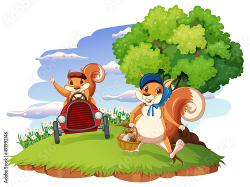 A squirrel playing on island