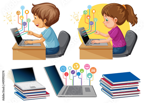 Set of children doing different activities