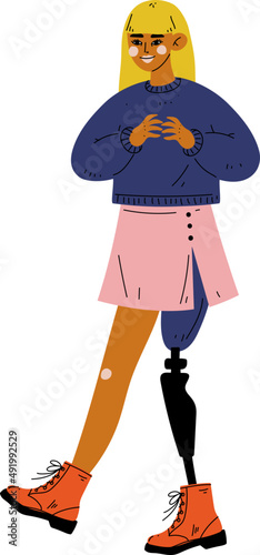Standing Blond Female with Artificial Limb Loving and Proud with Her Body and Appearance