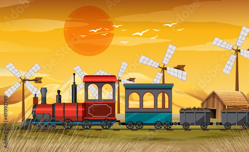 Train with natural scene farm scene