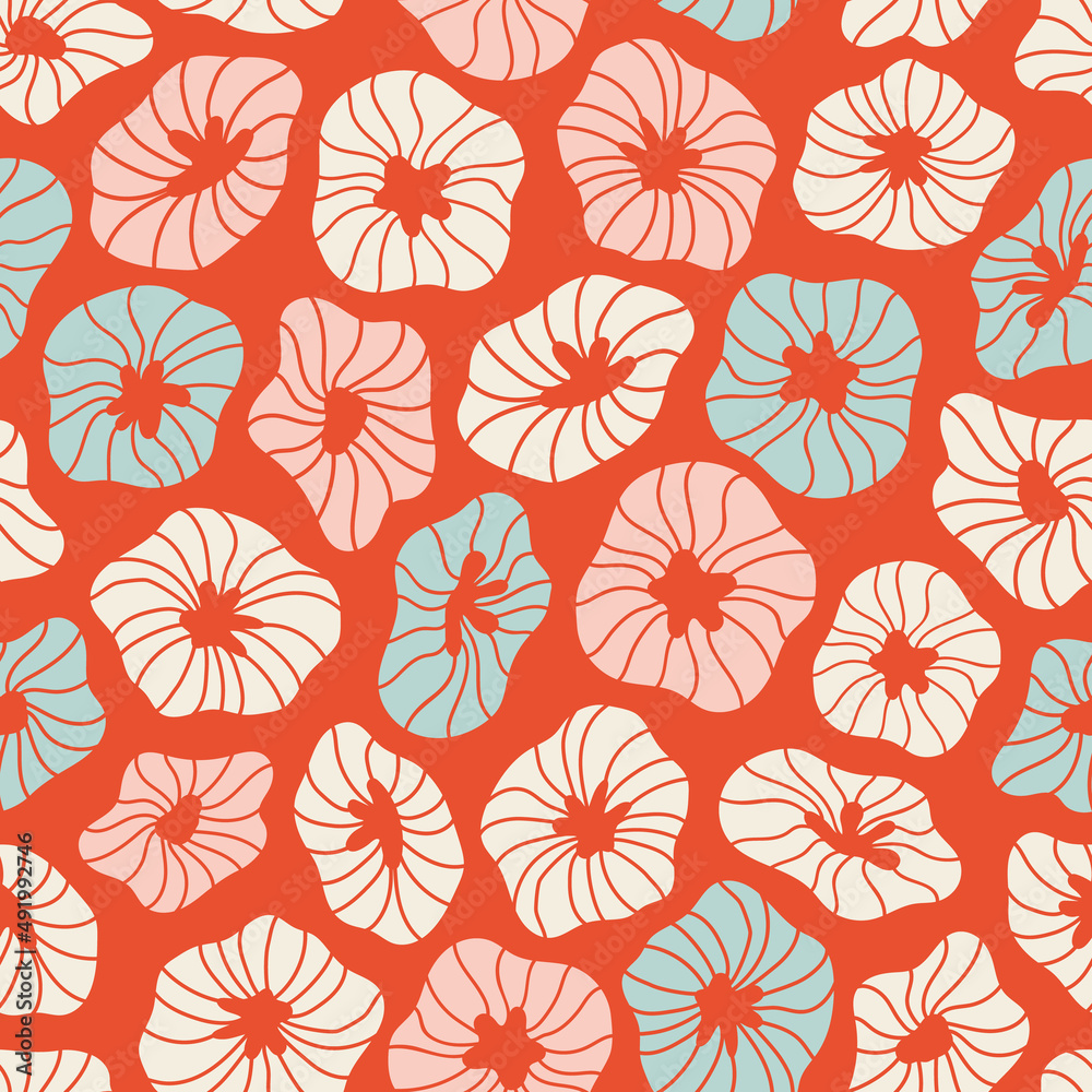 Beautiful vector seamless flower pattern in natural earth tones. Abstract background perfect for botanical or ocean themed projects. Matching patterns available. 