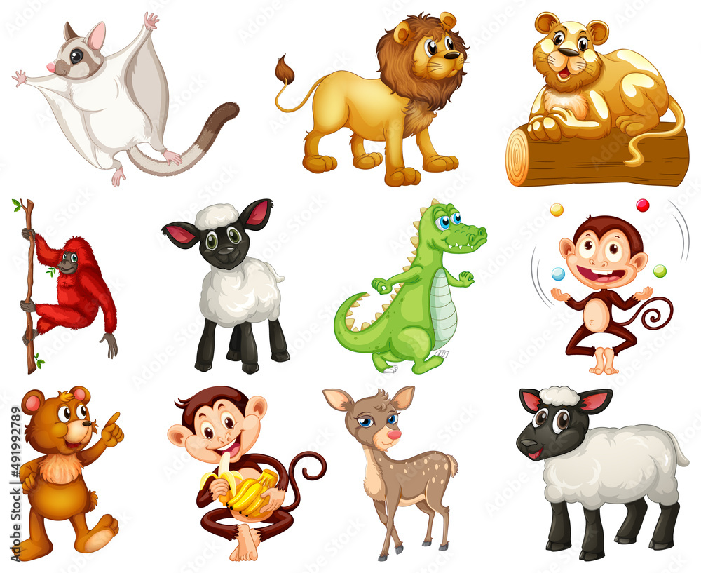 Obraz premium Set of animal cartoon character