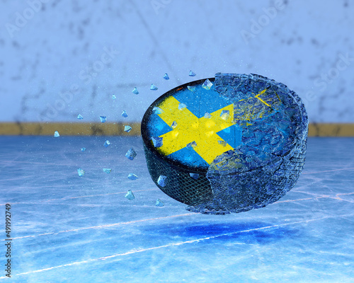 Canvas Print world championship ice hockey 
hockey nations flying ice hockey puck closeup
3d