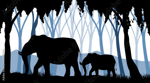 Silhouette shadow of forest scene