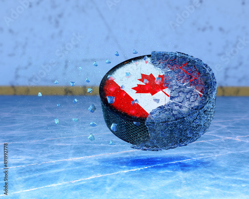 Photography world championship ice hockey 
hockey nations flying ice hockey puck closeup
3d