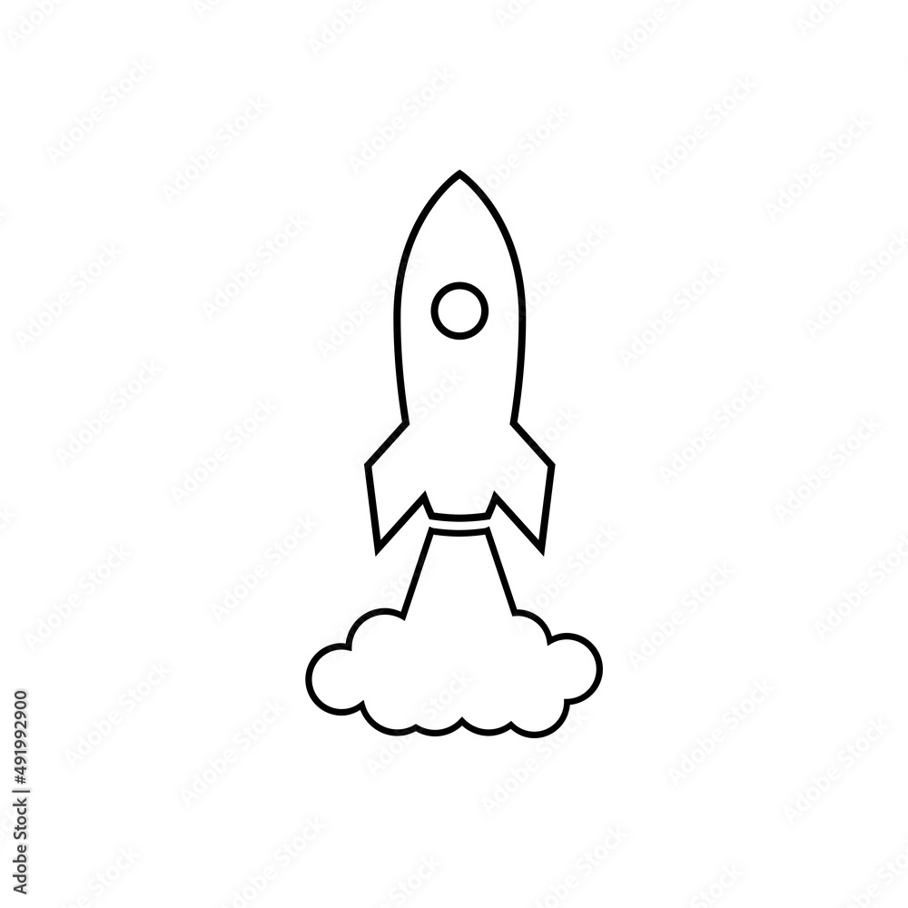 Rocket mission line icon isolated on white background 