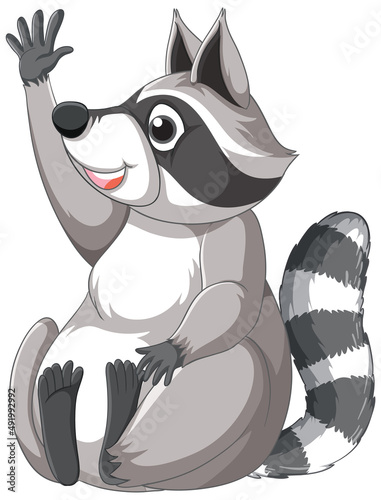 Cute cartoon raccoon sitting on white background