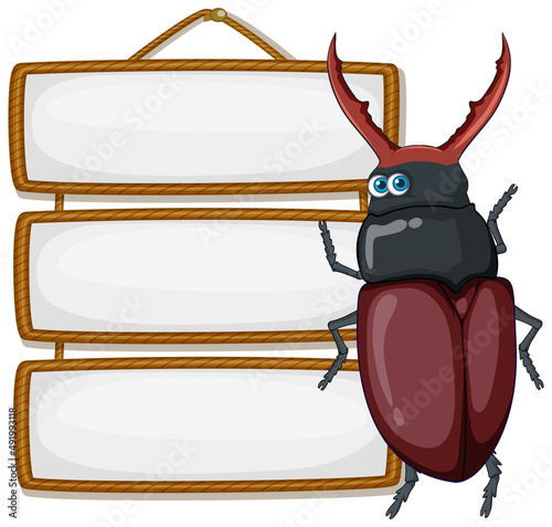 Isolated wooden banner with beetle