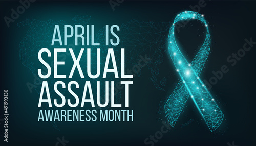 Sexual assault awareness day concept. Banner template with glowing low poly. Futuristic modern abstract. Isolated on dark background. Vector illustration