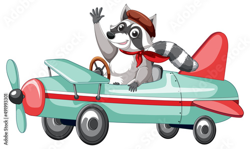 Raccoon driving plane cartoon