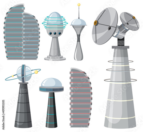 Set of spaceship and satellite objects