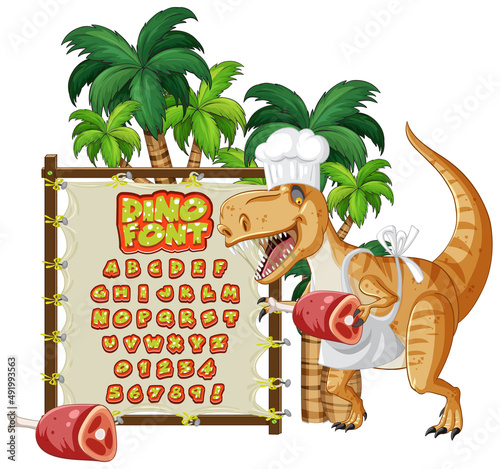 Font design for english alphabets in dinosaur character on canvas board