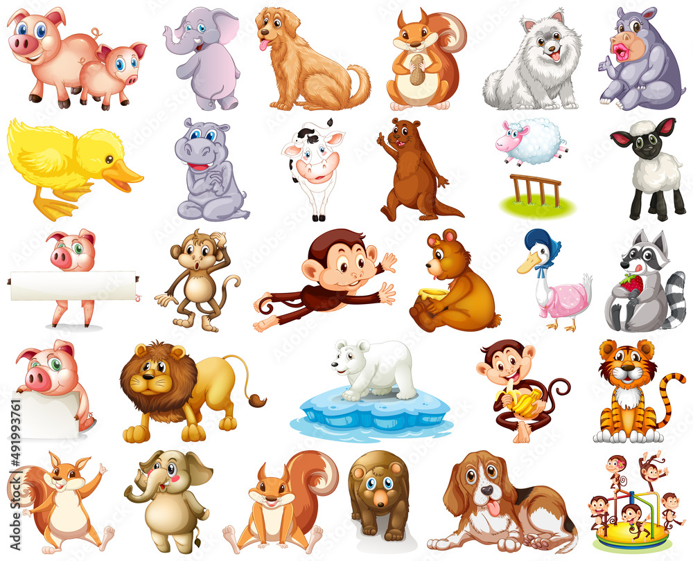 Obraz premium Set of animal cartoon character