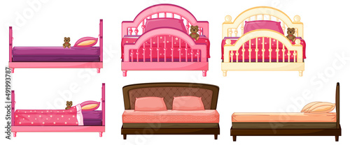 Set of bedroom objects on white background