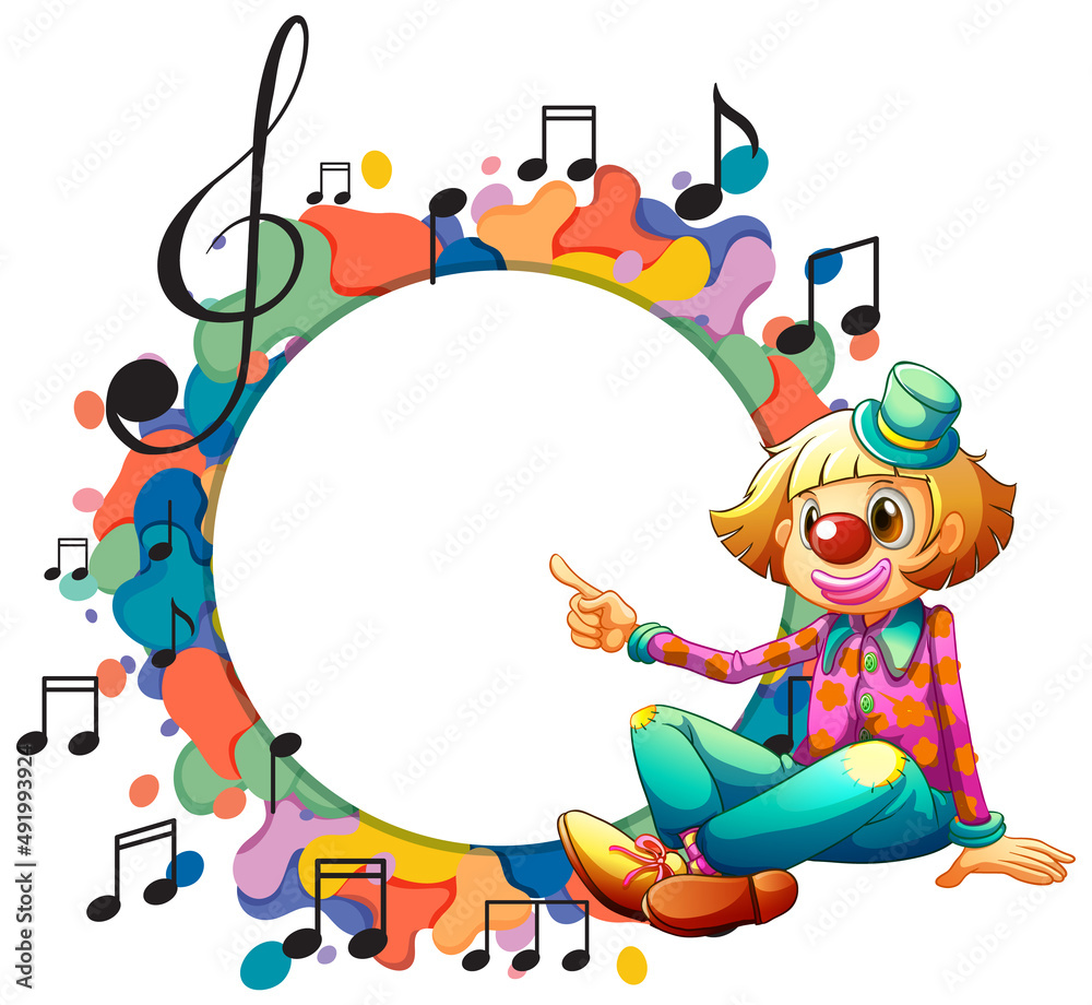 Fototapeta premium Cute clown with blank music note template