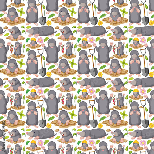 Funny mole pig on white background seamless
