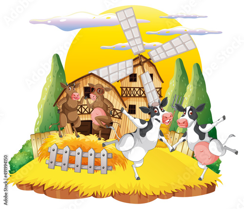 Isolated cartoon farm with animals