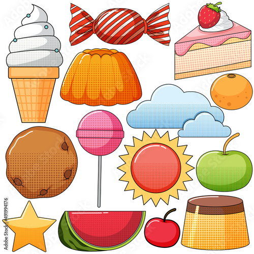 Set of vintage style cartoon on white background