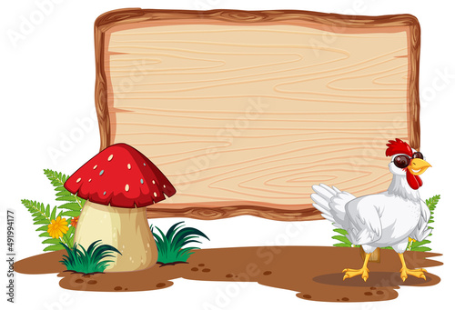 Blank wooden signboard with chicken farm