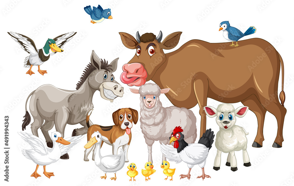 Group of farm animals cartoon character