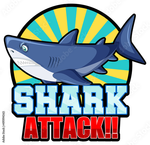 A Marine logo with big blue shark and Shark attack text