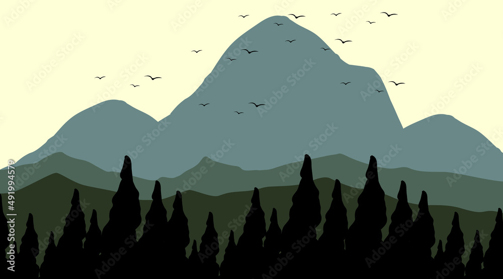 Fototapeta premium Silhouette shadow of forest scene