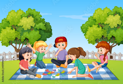 Group of friendlaying boardgame at park
