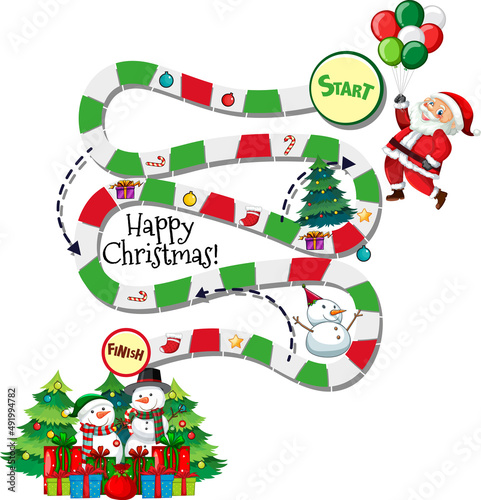 Snake and ladders game template in Christmas theme