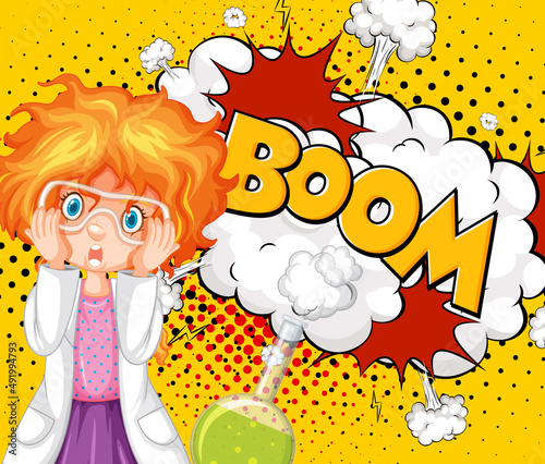 Scientist character with boom speech and facial expression retro comic