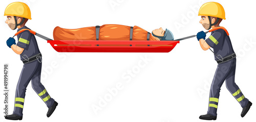 Rescue using stretcher on white background