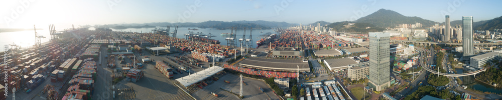 Aerial view of landscape in Yantian port, shenzhen city, China