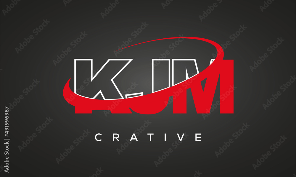KJM creative letters logo with 360 symbol vector art template design
