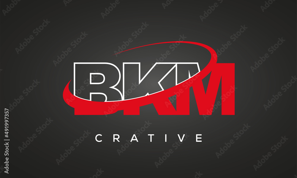 BKM creative letters logo with 360 symbol vector art template design