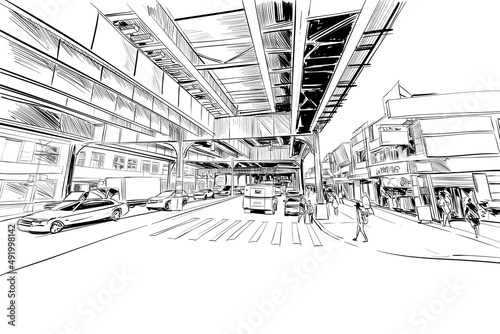 Brighton Beach. New York. USA. Hand drawn city sketch. Vector illustration.