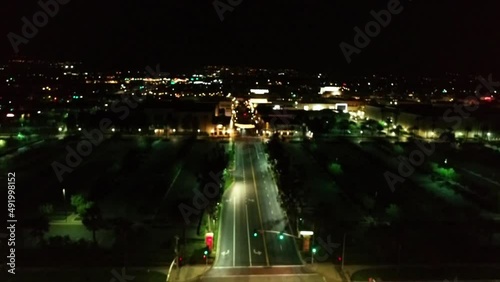 Rancho Cucamonga at Night, California, City Lights, Aerial Flying, Downtown photo