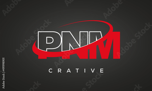 PNM creative letters logo with 360 symbol vector art template design