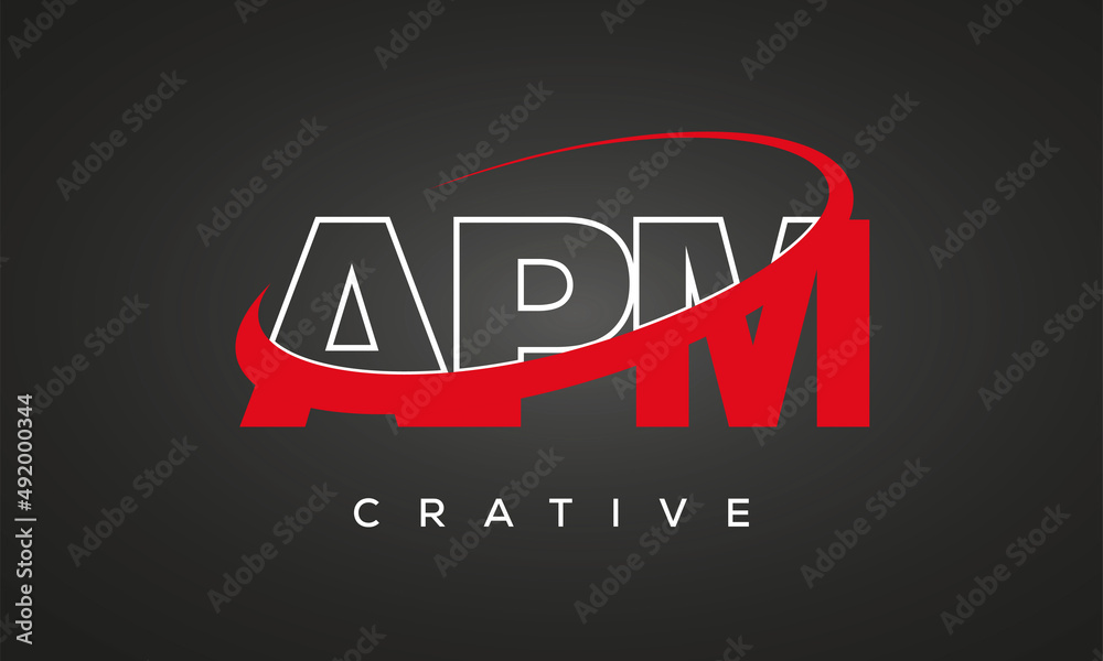 APM creative letters logo with 360 symbol vector art template design	