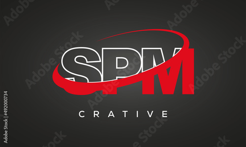 SPM creative letters logo with 360 symbol vector art template design	 photo