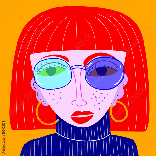 Colorful people face, abstract,cubism,line art, decorative vector illustration.