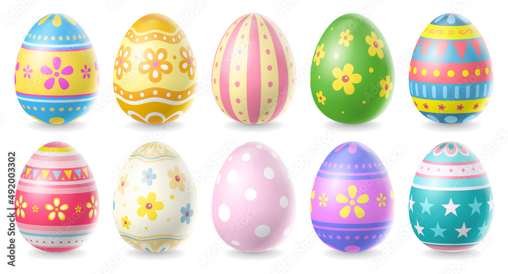 Happy Easter Day colorful egg collection isolated on white background