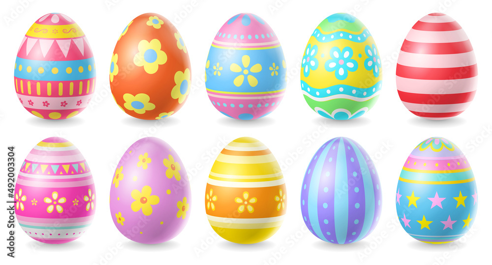 Happy Easter Day colorful egg collection isolated on white background