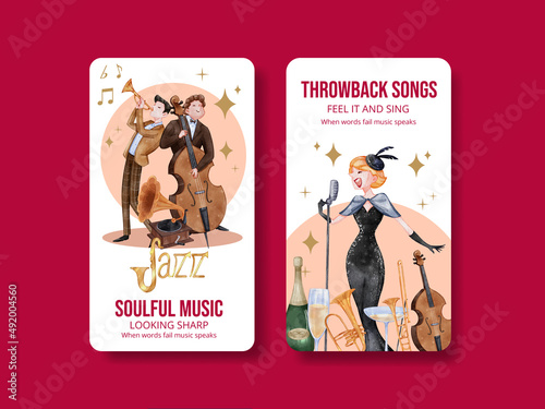 Instagram template with jazz music concept,watercolor style