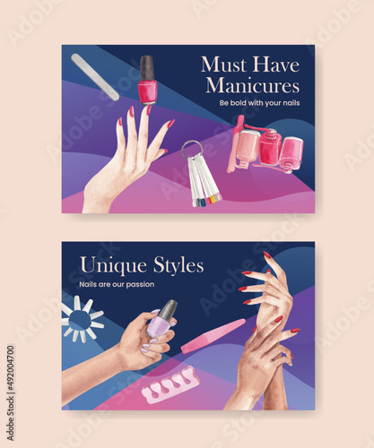 Facebook template with nail salon concept,watercolor style