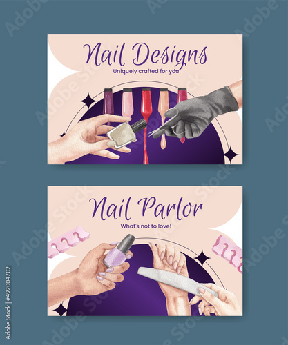 Facebook template with nail salon concept,watercolor style